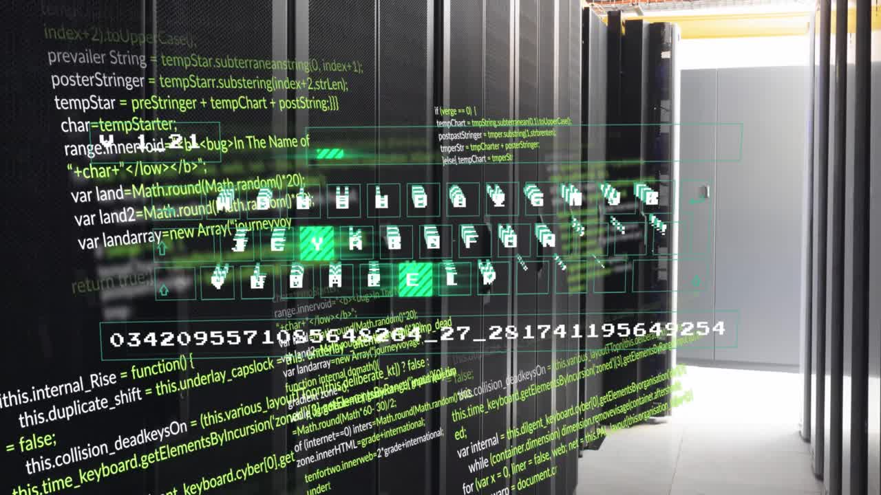 animación del procesamiento de datos contra la sala de servidores de computadoras