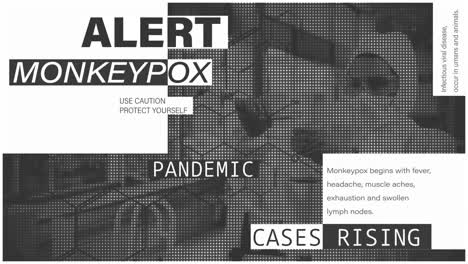 animation of monkeypox text over caucasian female scientist with face mask