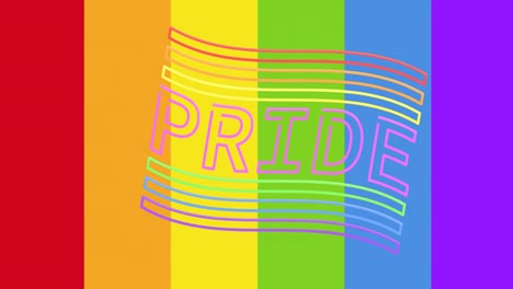 animation of neon pride text over rainbow background