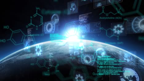 Animación-Del-Procesamiento-De-Datos-Científicos-Y-Escaneo-De-Alcances-En-Pantallas-Sobre-El-Globo-Y-El-Sol
