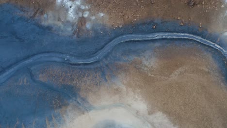 aerial view of blue mud on hverir geothermal area in north iceland