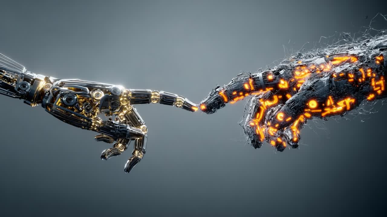 A Symbolic Connection Between Human-Made and Organic Life: The Metaphorical Touch of Robotic Hands Highlighting Technological Innovation and Evolution