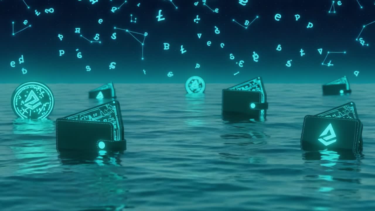 A Futuristic Scene Featuring Floating Digital Wallets and Cryptocurrencies Illuminated by a Starry Sky, Highlighting the Rise of Decentralized Finance and Blockchain Technology