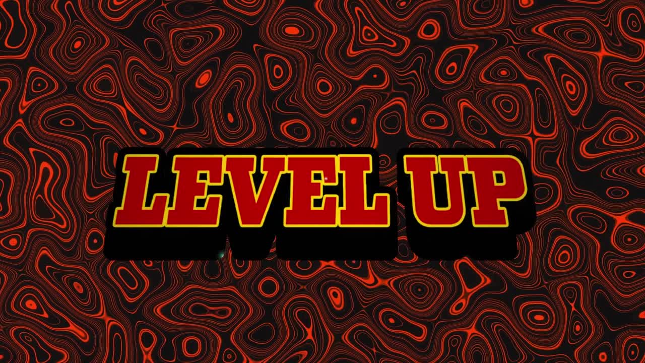 animación del texto de nivel superior sobre un fondo líquido rojo