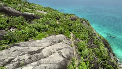 drone over national park, anse major nature trail, rock formations