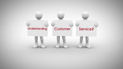 white characters showing signs saying understanding customer service