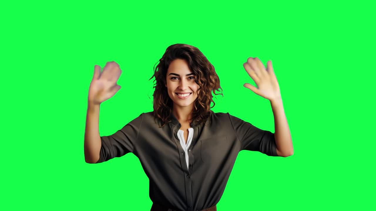 Animazione di donna sorridente, video 4K trasparente, green screen.