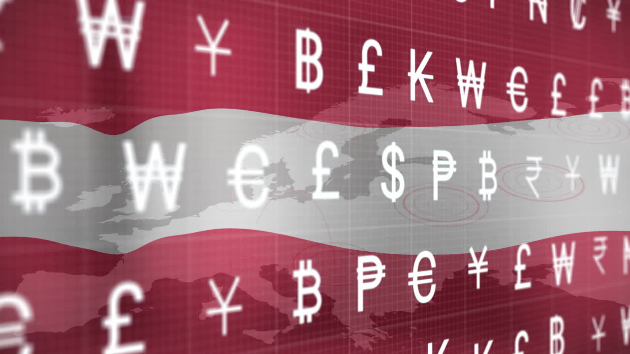 통화 기호: 오스트리아의 발과 유럽 지도 위의 애니메이션