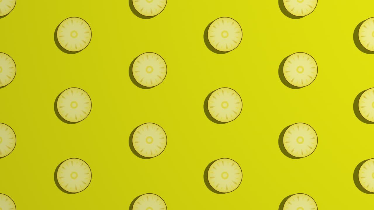 se rotan rebanadas de piña. patrón sobre fondo amarillo