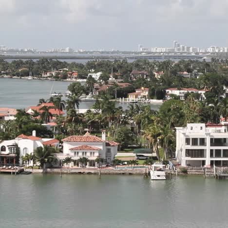 wide shot miami florida roads and homes pov from a cruise ship