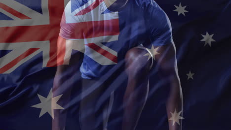 animation of flag of australia over african american male athlete