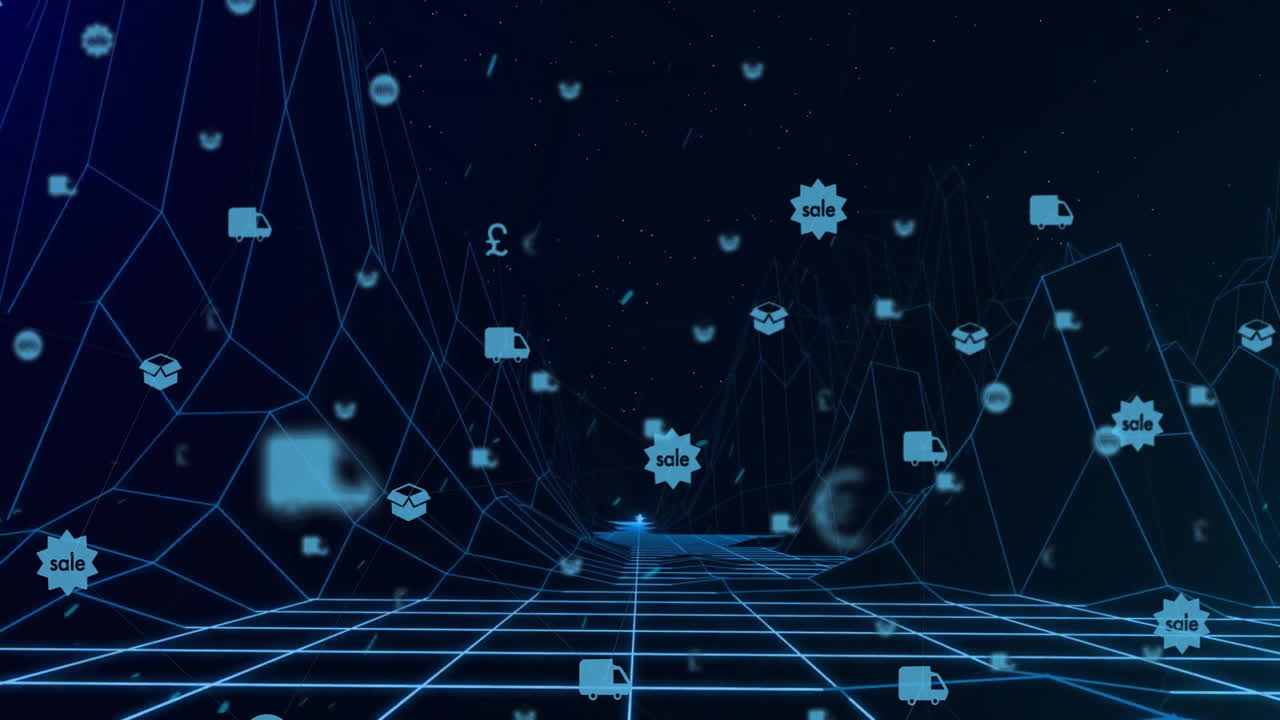 아이콘과 데이터 처리로 연결 네트워크의 애니메이션