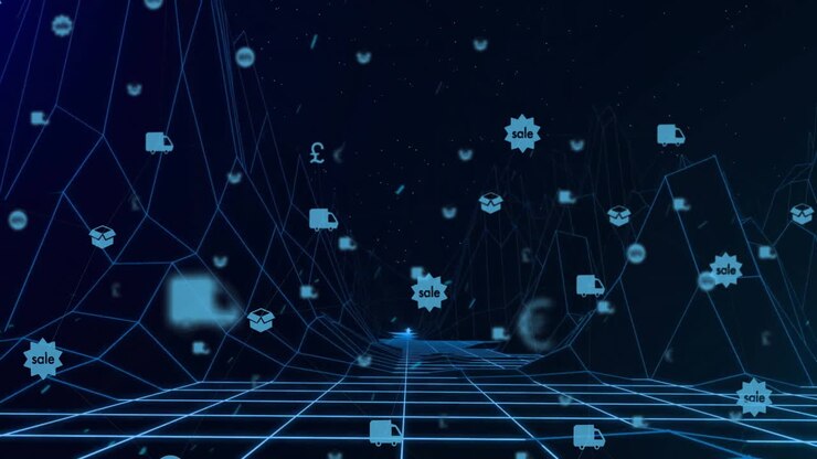 Animation of network of connections with icons and data processing