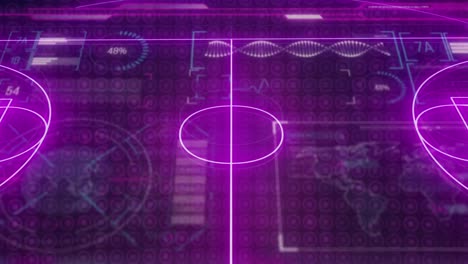 Animation-of-neon-purple-sports-field-and-data-processing