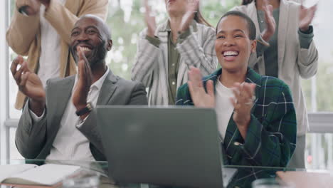 happy black people, team and applause in meeting