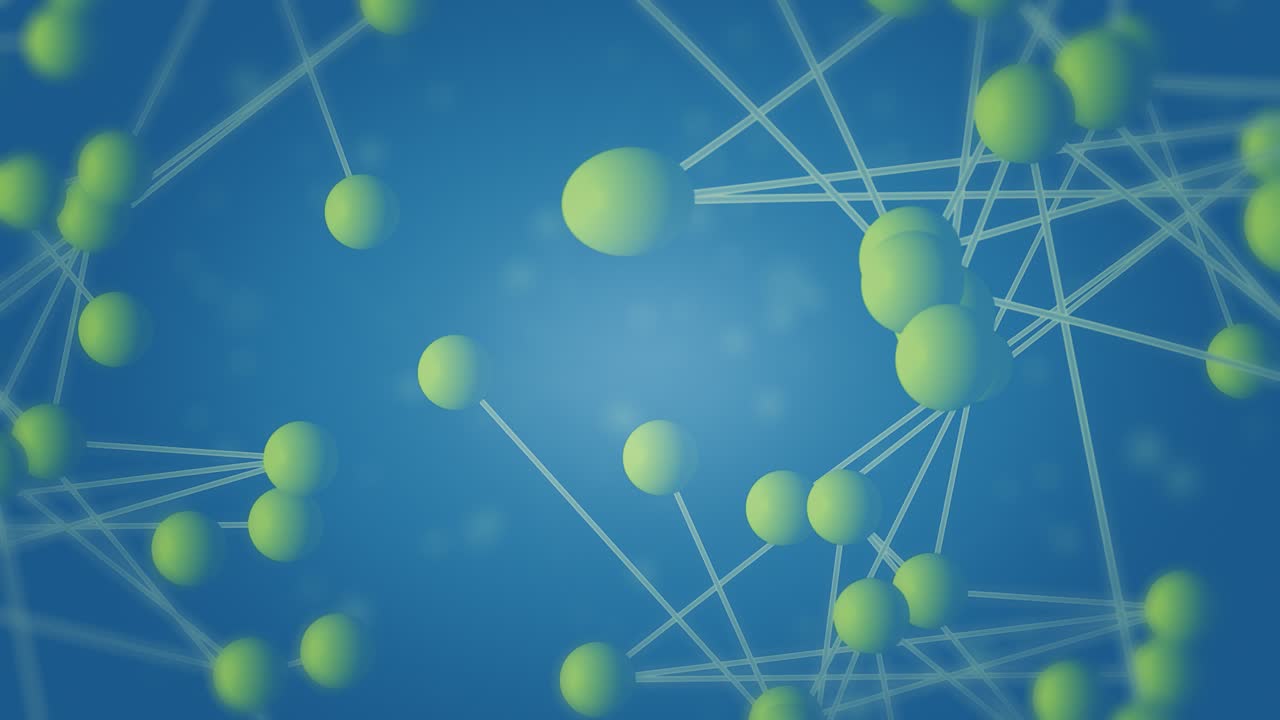 중앙 영역에서 입자가 터지는 혼란스러운 루핑 동작 밝은 색 배경이 있는 3d 원자 구조