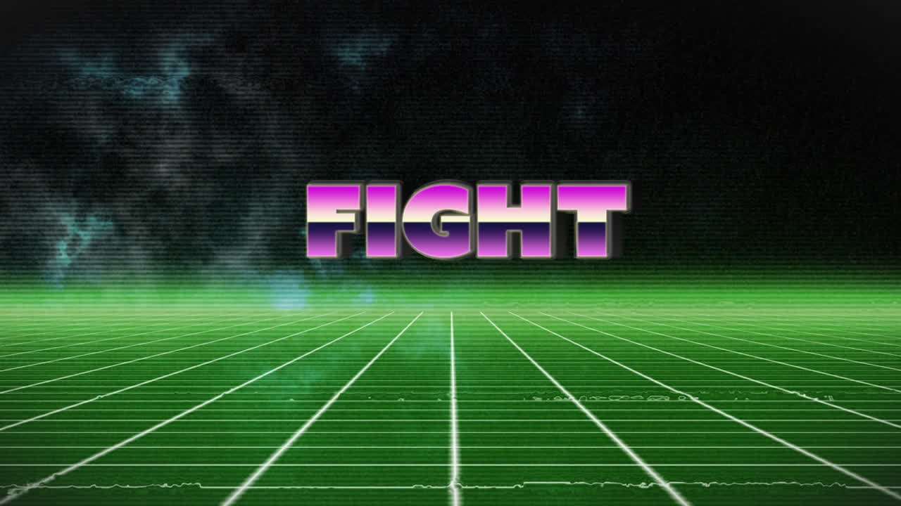 검은 바탕에  ⁇  선 위에 싸움 텍스트의 애니메이션