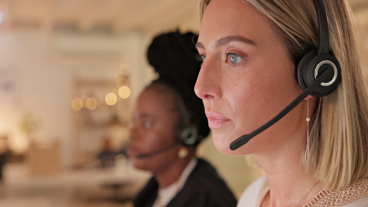 Speaking, call center and woman