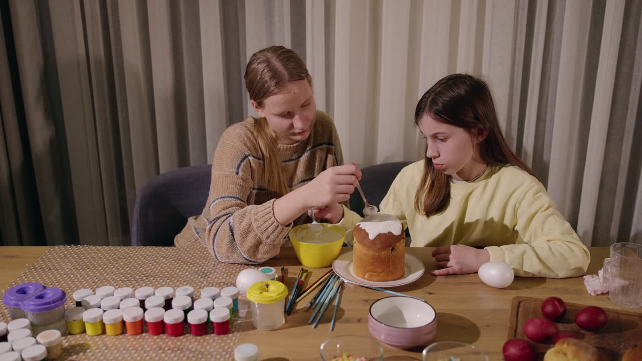 Kids Decorating Easter Bread and Eggs