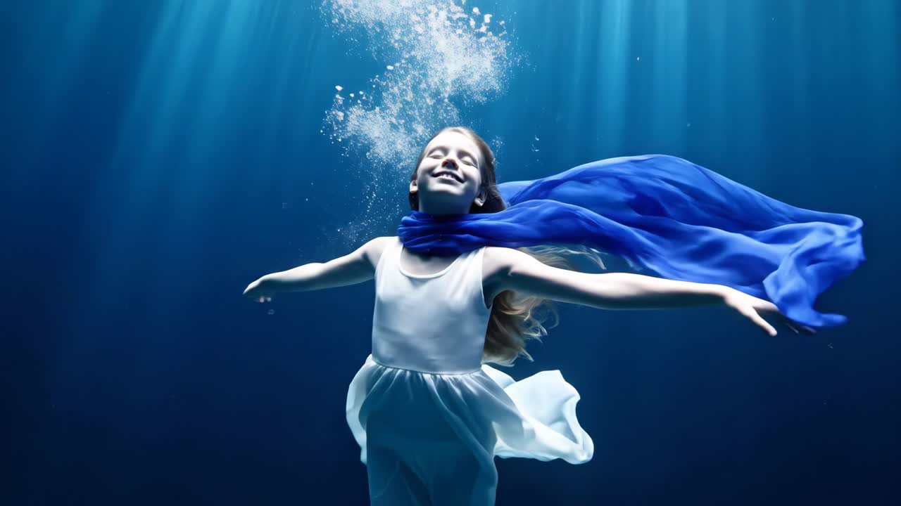 Serene Underwater Woman with Blue Scarf