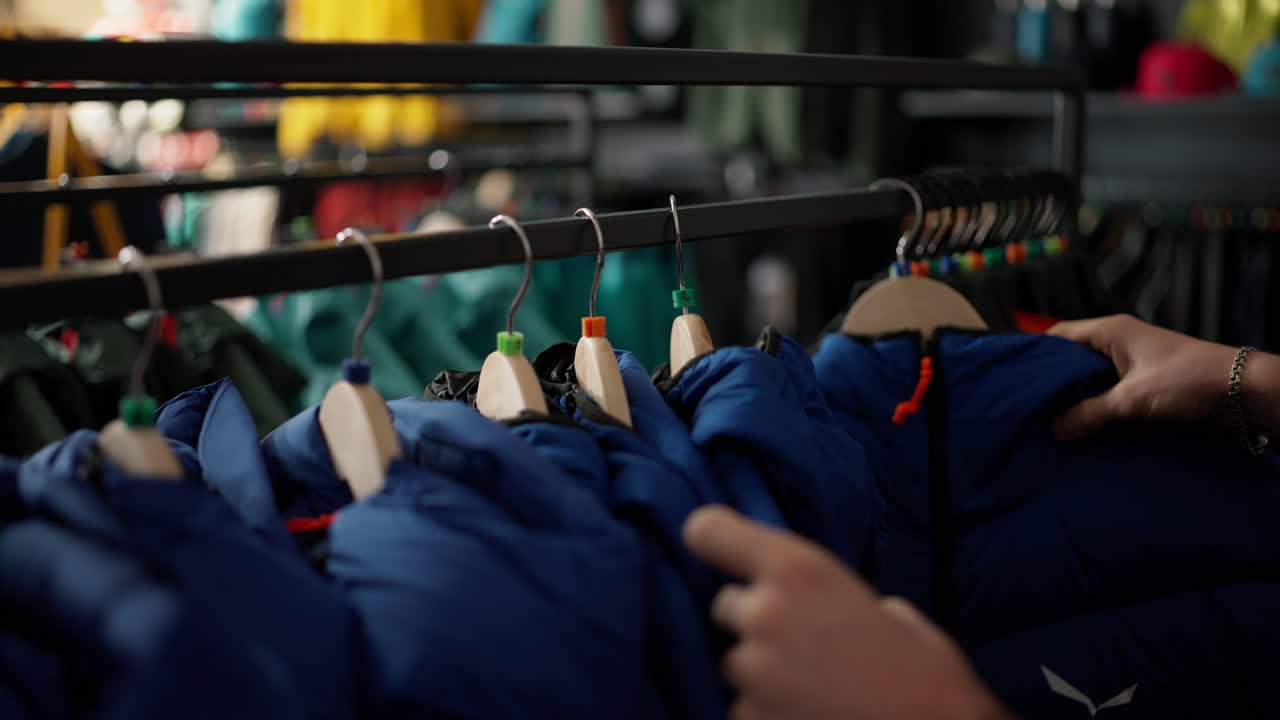 hombre elige ropa deportiva en un centro comercial