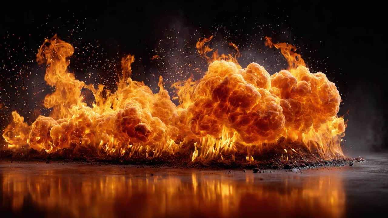 A Powerful Eruption of Flames and Smoke Captured in Stunning Detail, Showcasing the Intensity and Vividness of Fire's Unyielding Energy and Motion