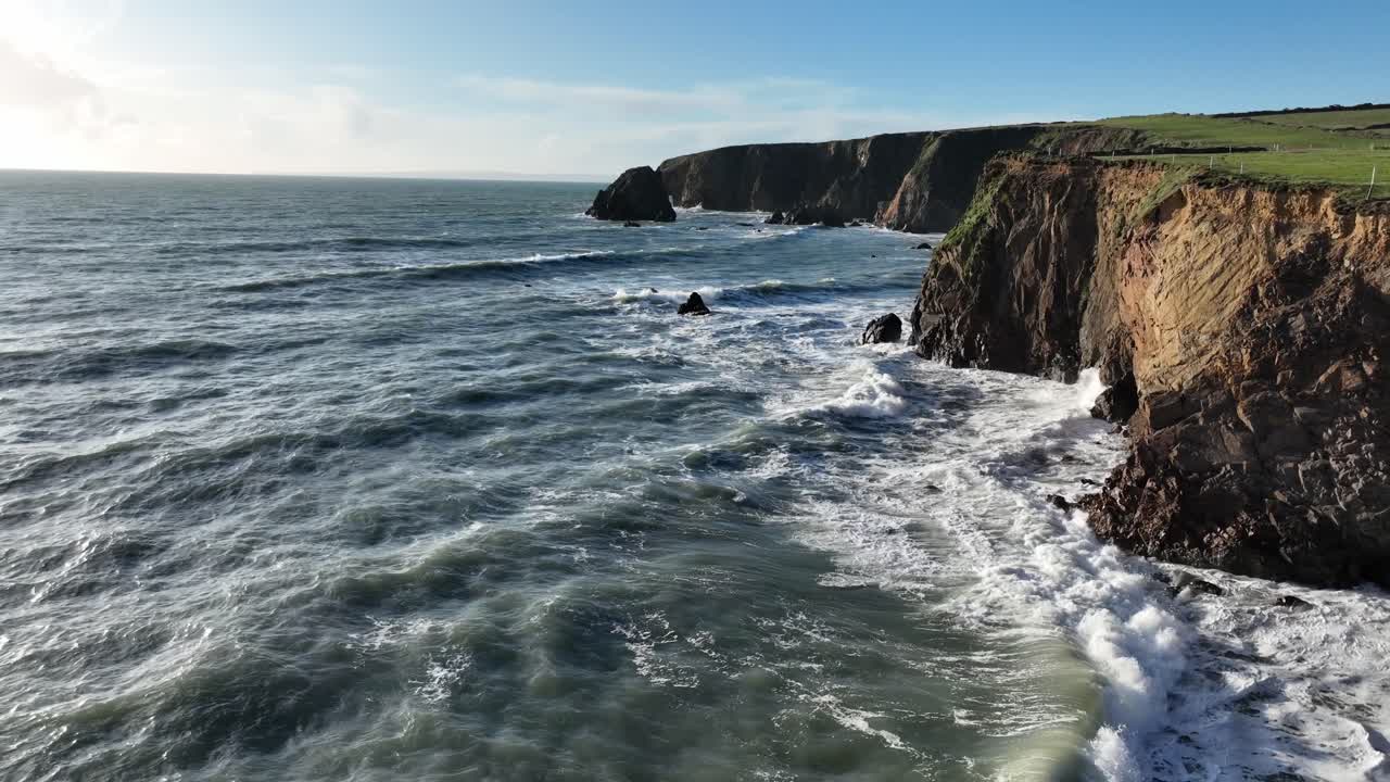 Epic Ireland Atlantic storm and full tide drone view Copper Coast Waterford nature show
