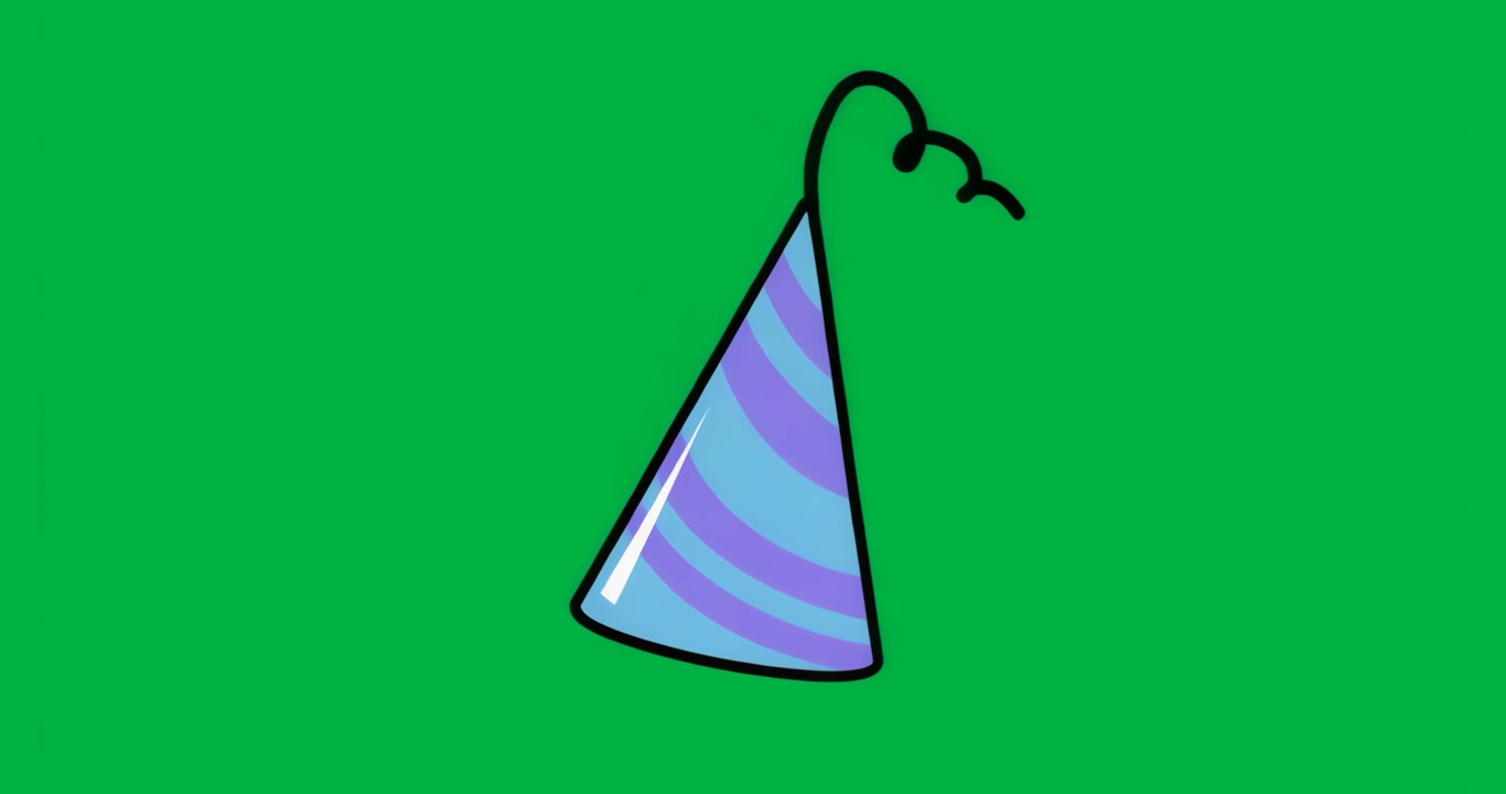 A 1 secondo, un cappello da festa a strisce si distorce intensificandosi prima di ripristinare la forma su sfondo trasparente.