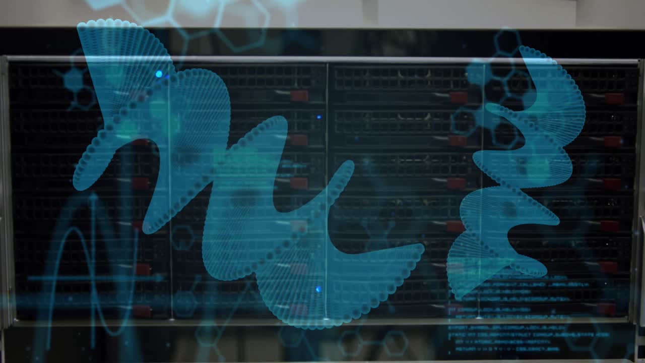 Animation of medical data processing over dark background