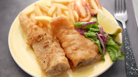 fish and chips with salad