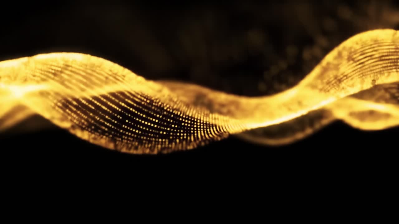 Colorful glowing waves flow smoothly through the dark background, showcasing intricate patterns and vibrant colors. The mesmerizing motion creates a captivating atmosphere.