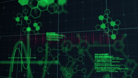 Animación-Del-Procesamiento-De-Datos-Y-Fórmula-Química-Sobre-Líneas-Sobre-Fondo-Negro