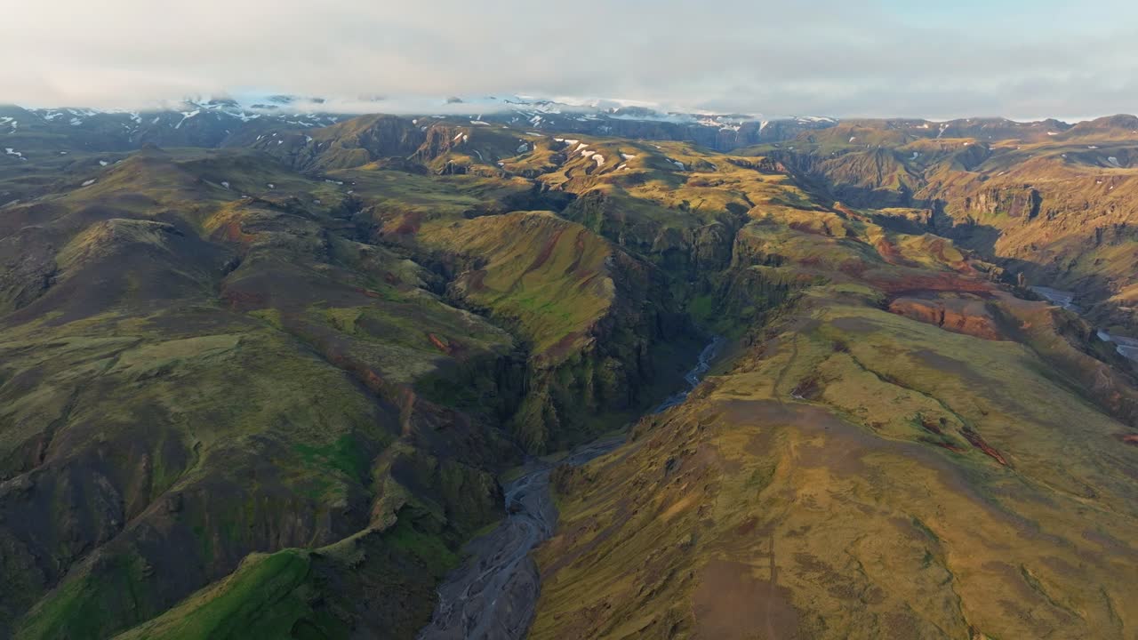 Aerial View of a Dramatic Canyon and River Valley in Iceland