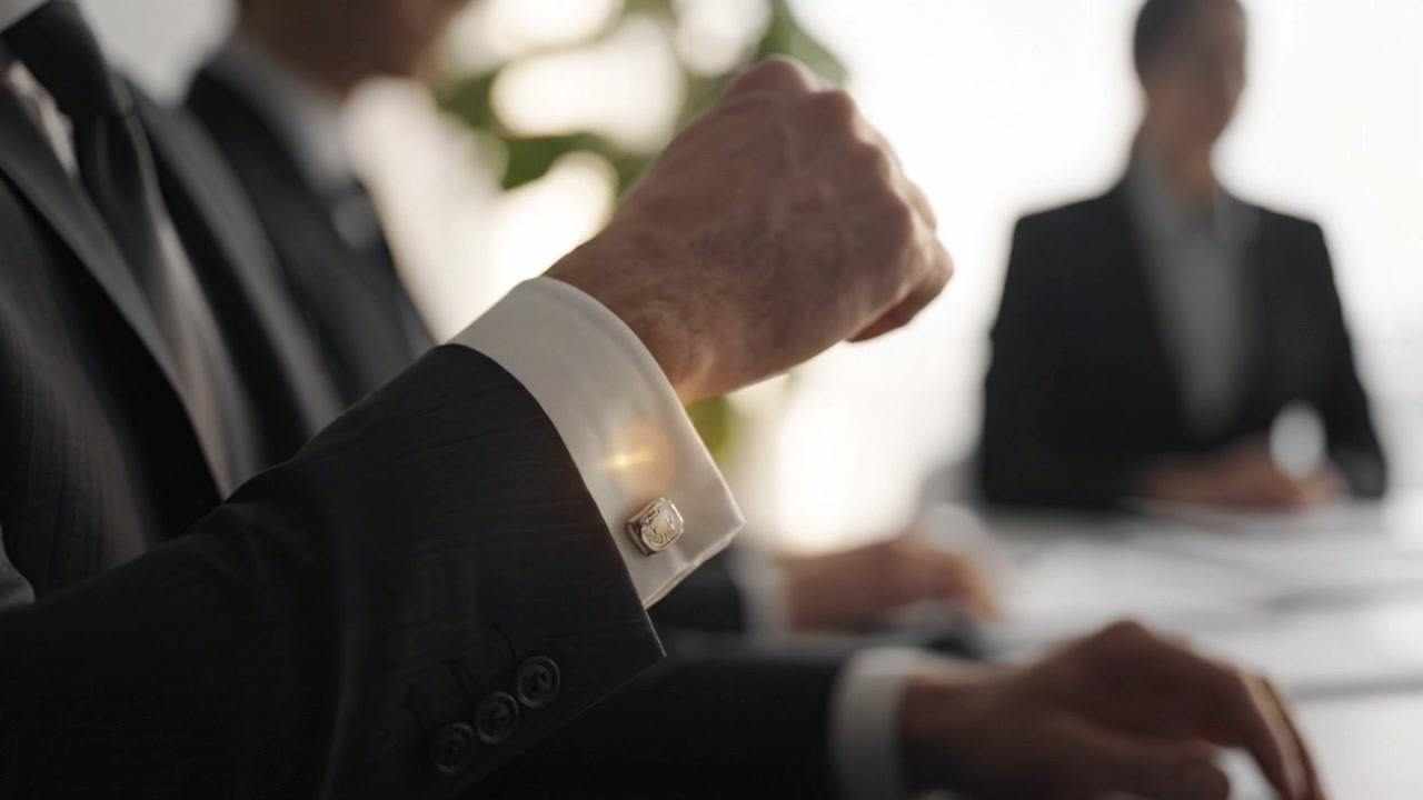 A professional meeting in progress, focusing on the individuals' hands and attire, highlighting the formality and atmosphere of corporate discussions.