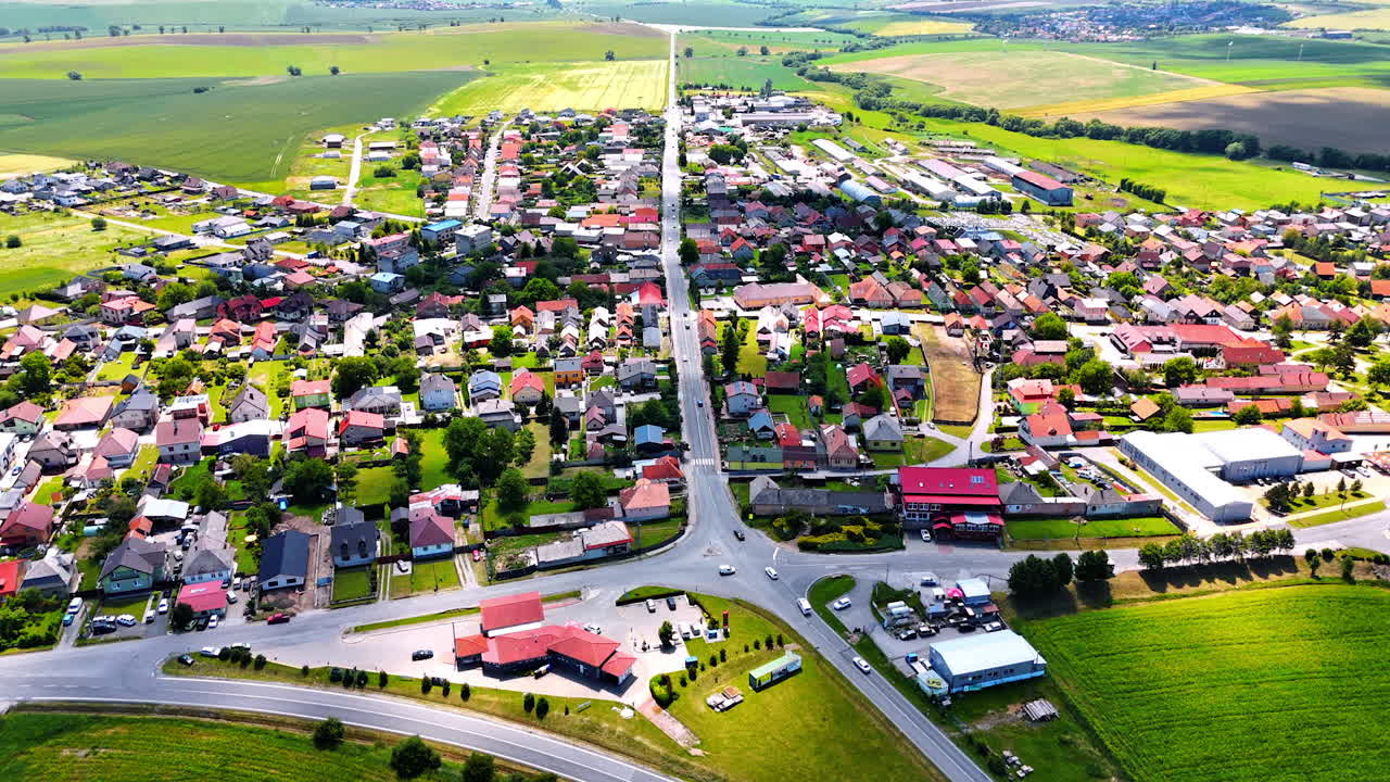 Lovely village located in the picturesque valley. Aerial perspective on the countryside in Slovakia.