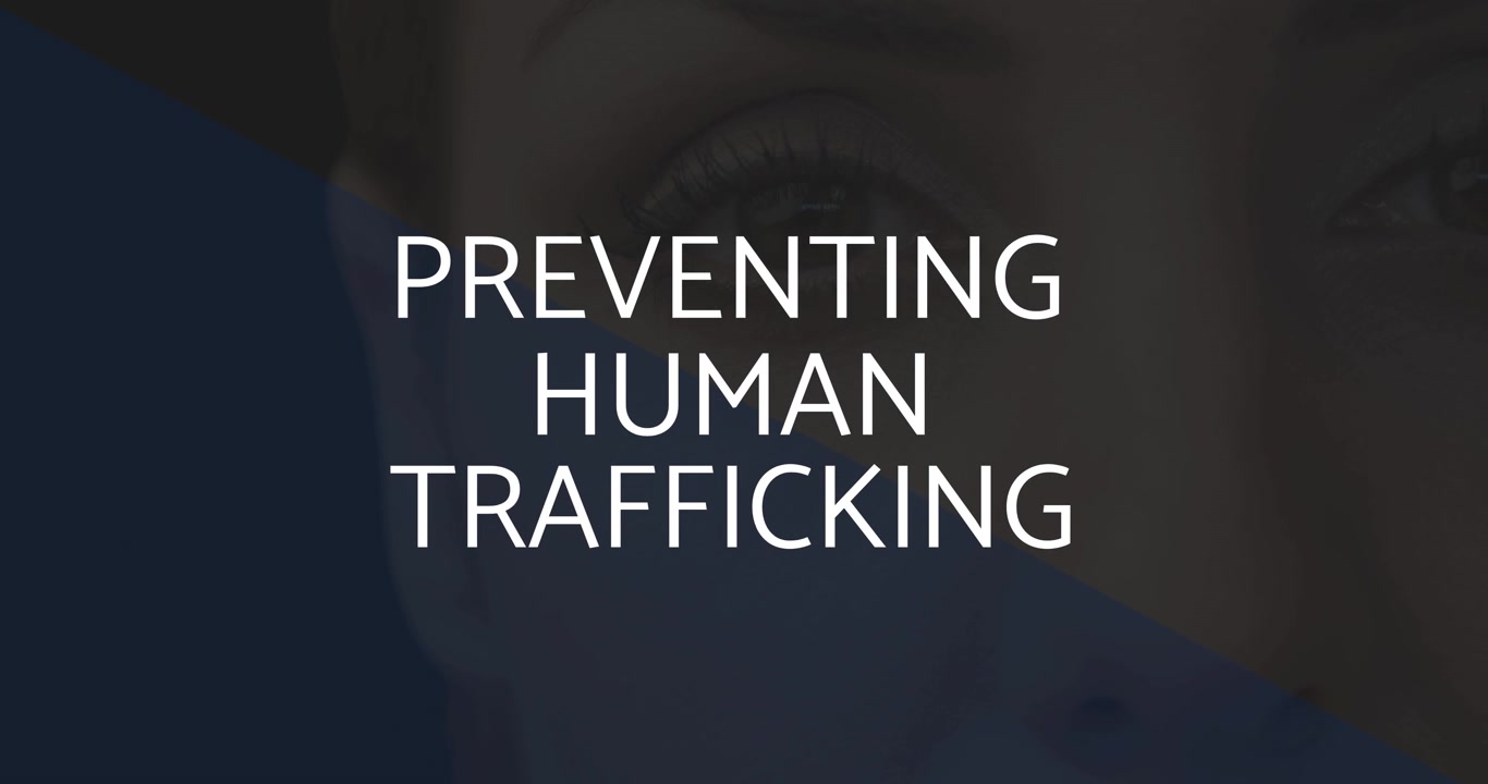 Animation of stop human trafficking text over caucasian woman