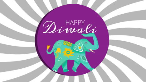 animación del texto feliz de diwali sobre un elefante sobre un fondo blanco