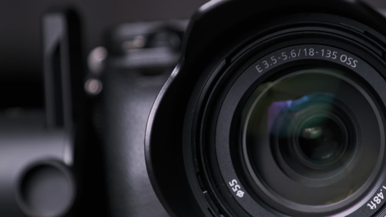 The Camera Lens Rotates, Lights Reflecting Off Glass, Robotic Camera Movement