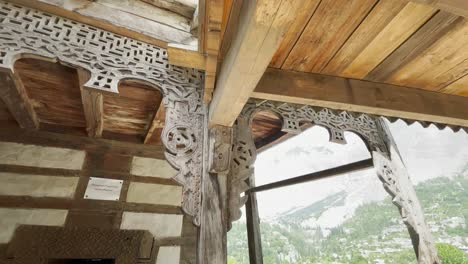 Ornate-woodwork,-Altit-Fort,-Hunza,-Pakistan.-Detail-view