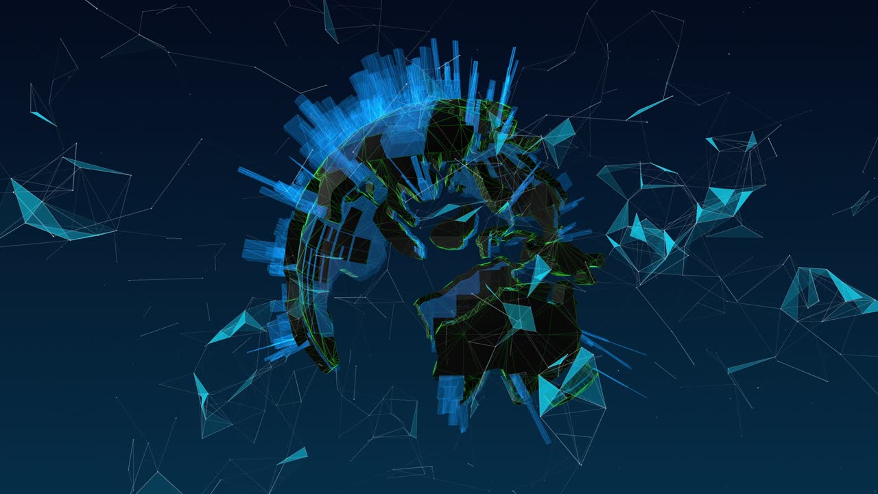 글로벌 네트워크 연결 및 데이터 연결 개념: 통신 기술: 글로벌 월드 네트워크: 전 세계 연결을 위해 소셜 네트워크 아이콘으로 둘러싸인 디지털 데이터 네트워크 기술: 비디오 루프