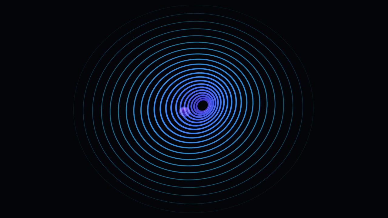 Abstract Animation of Concentric Blue Circles Pulsing on Black Background