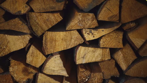 stacks of firewood for heating house. close up preparation of firewood