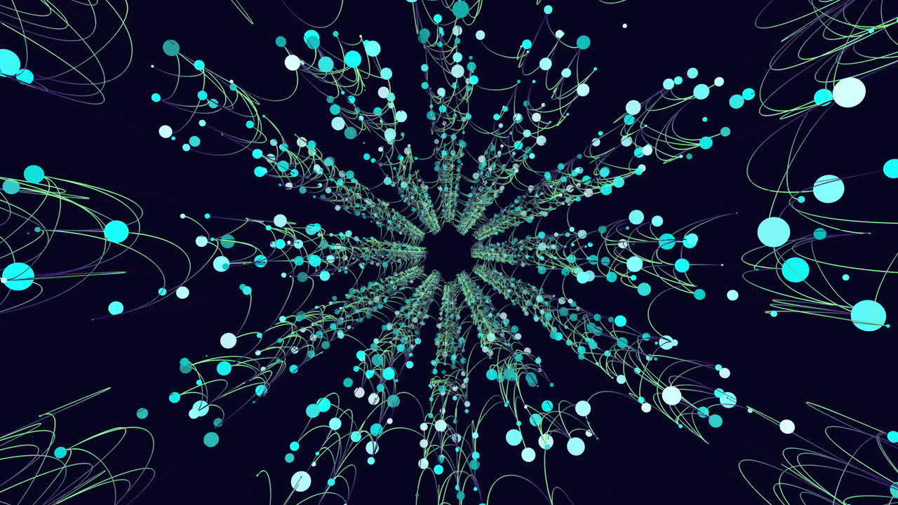 Abstract glowing network particles tunnel, futuristic data flow background footage
