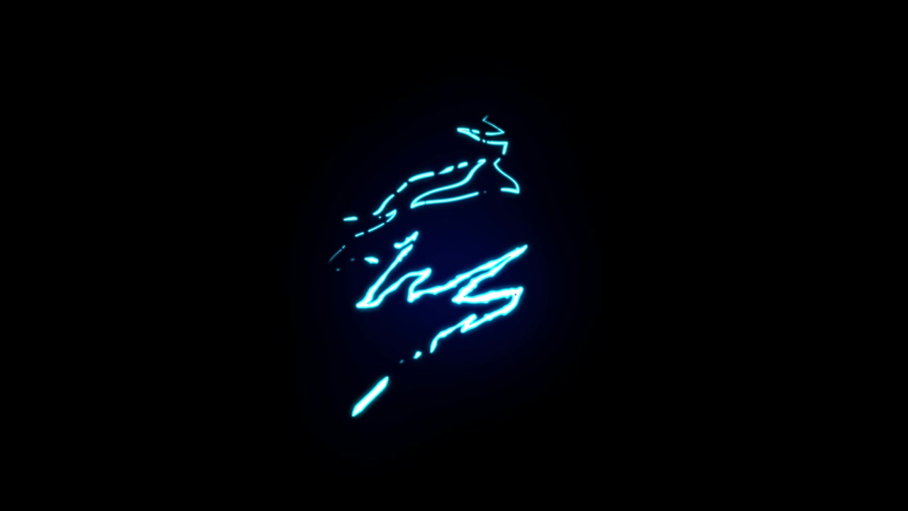 Animeret neonblå lyn-grafik på sort baggrund