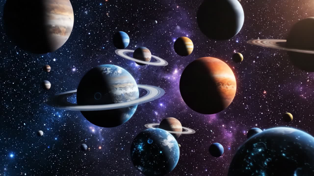 A collection of images showcasing both the intricate details of a human eye and the vastness of planets in space