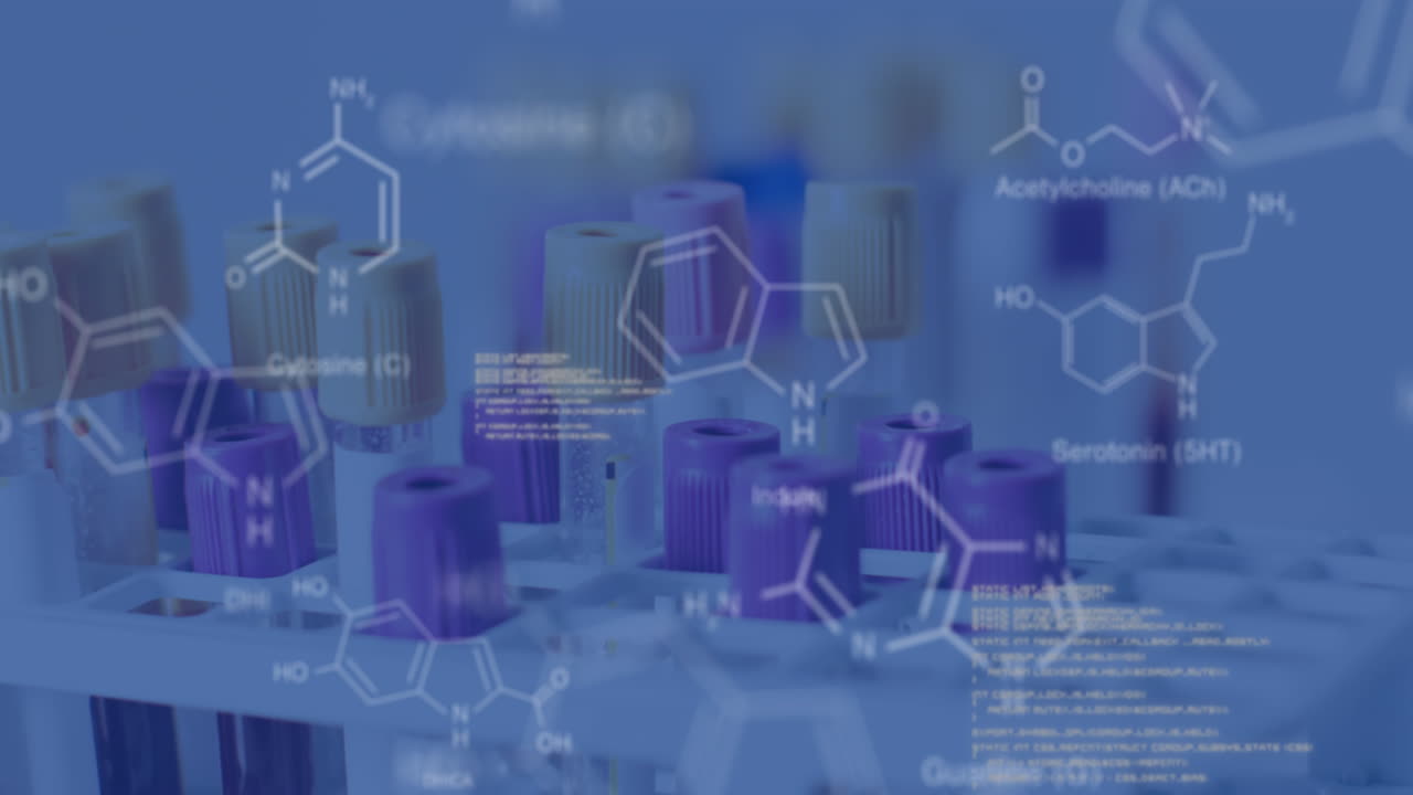 실험실에서 실험 튜브를 통해 과학적 데이터 처리의 애니메이션