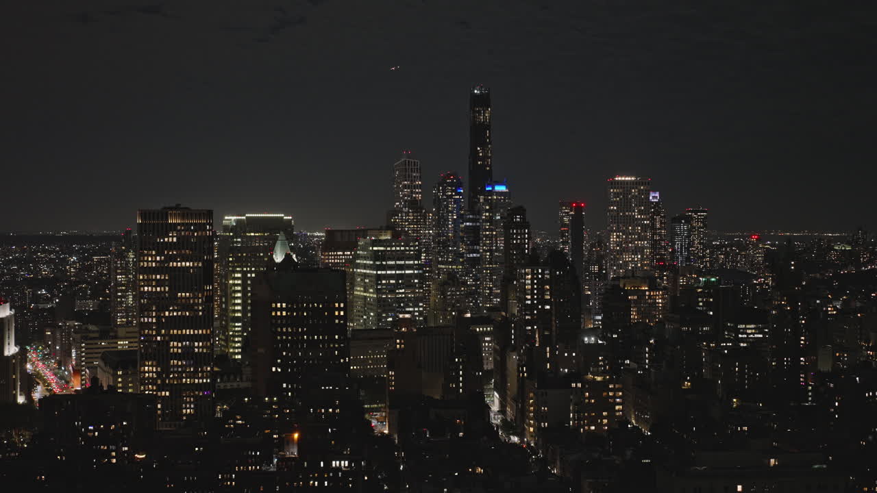 NYC New York Aerial v288 drone flyover Brooklyn Heights residential neighborhood capturing low rise housings against illuminated downtown cityscape at night - Shot with Inspire 3 8k - September 2023