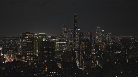 nyc new york aerial v288 drone flyover brooklyn heights residential neighborhood capturing low rise housings against illuminated downtown cityscape at night - shot with inspire 3 8k - september 2023