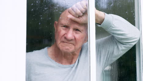 window, thinking and senior man or depression