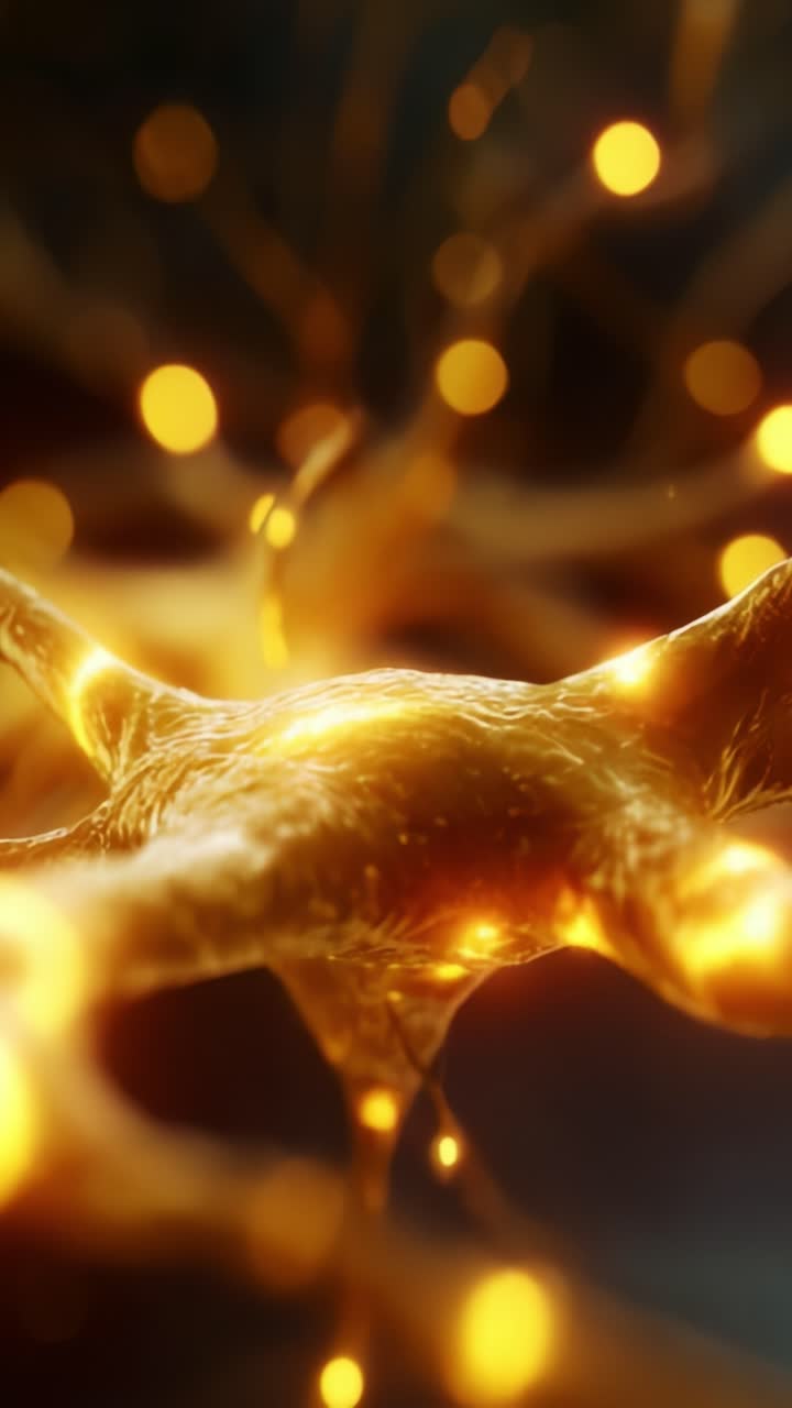 Gros plan de neurones brillants présentant des structures et des connexions complexes, illustrant les subtilités de l’activité neuronale et des fonctionnalités cérébrales dans un contexte visuel saisissant
